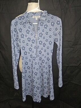 Urban Outfitters Blue Floral Zip-Up Long Sleeve Dress